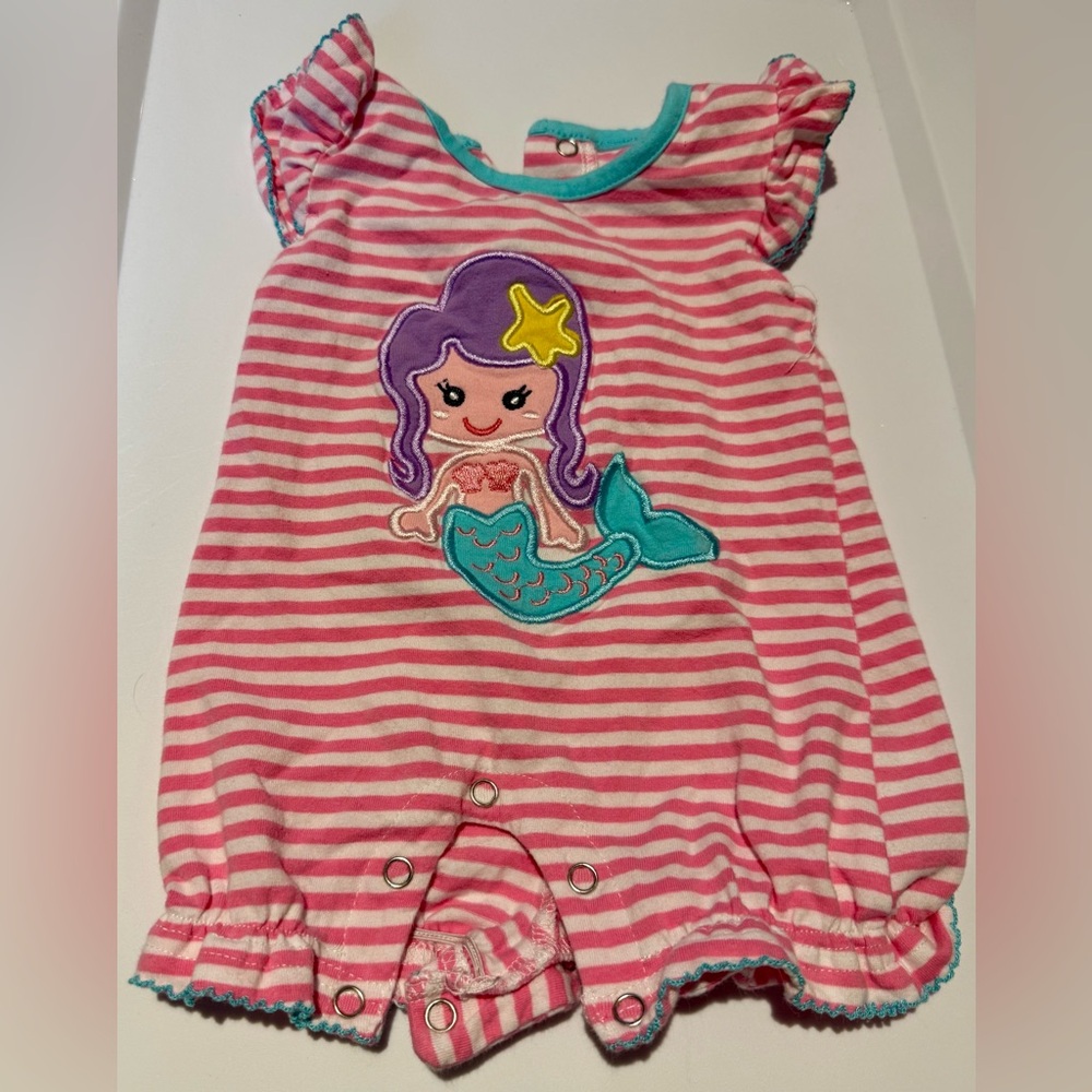 Be Mine Baby Girl Mermaid/Pink Striped Ruffle Shortie 3m